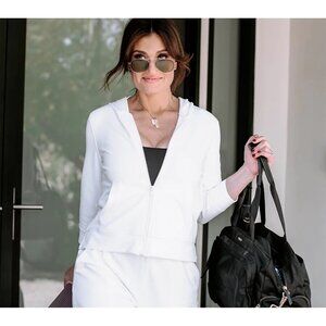 Encore by Idina Menzel Soft French Terry Zip-Front Hoodie Bright White S A501274